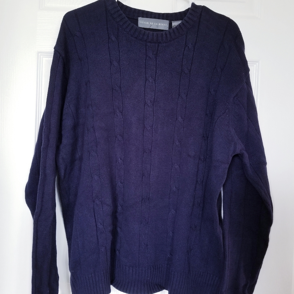 Oscar De La Renta Crew Neck Navy Knit Sweater